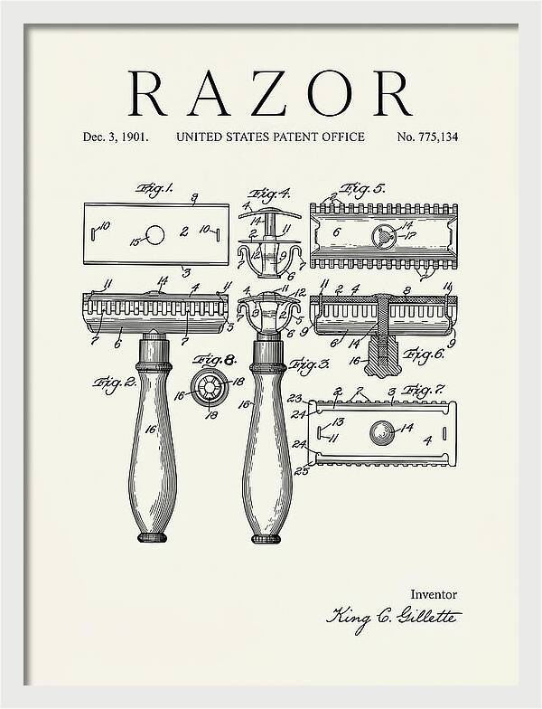 Safety Razor Gillette Minimalist Patent Us775134a