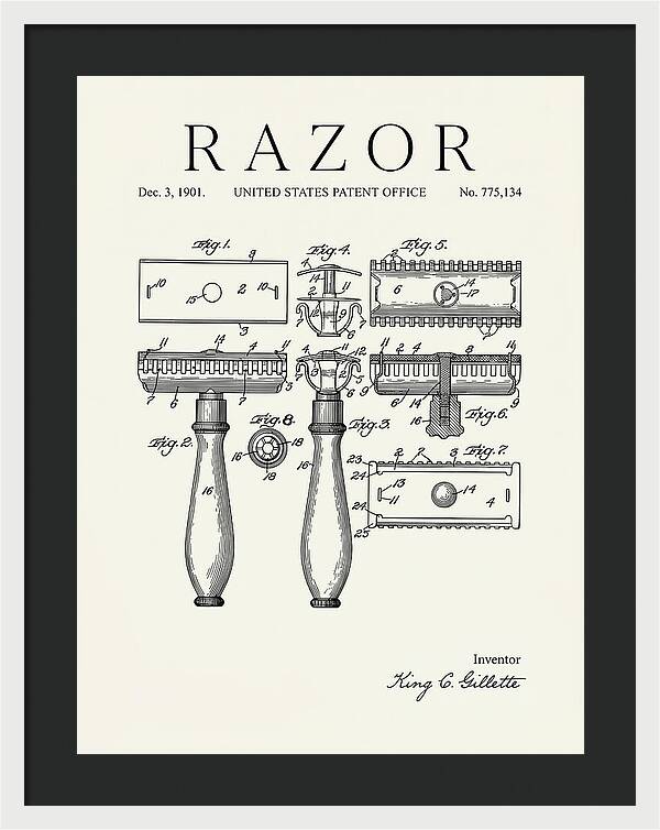 Safety Razor Gillette Minimalist Patent Us775134a
