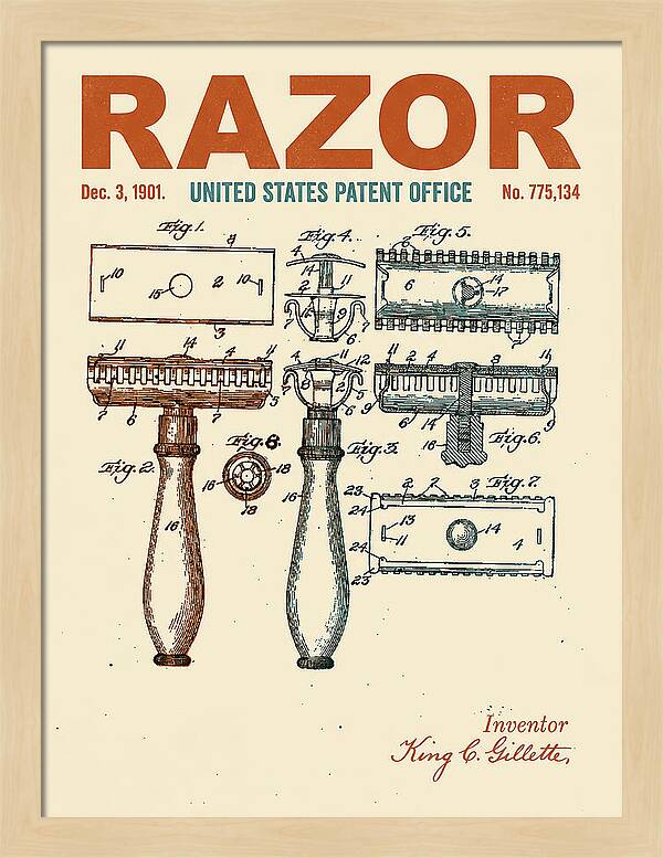 Safety Razor Gillette Retro Patent Us775134a