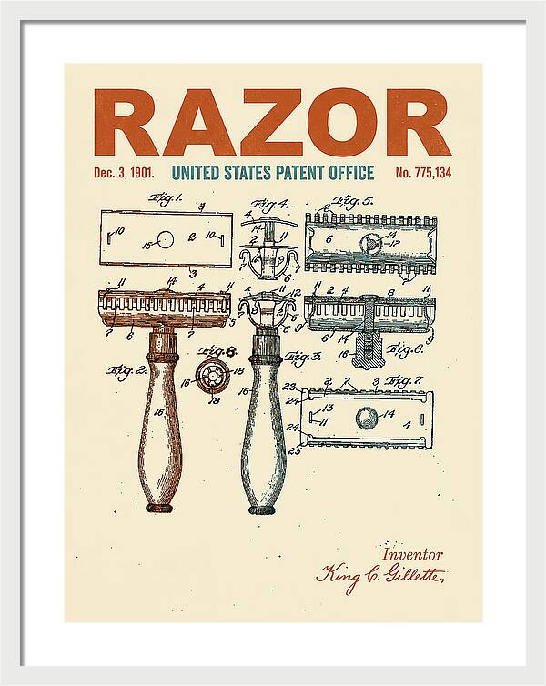 Safety Razor Gillette Retro Patent Us775134a