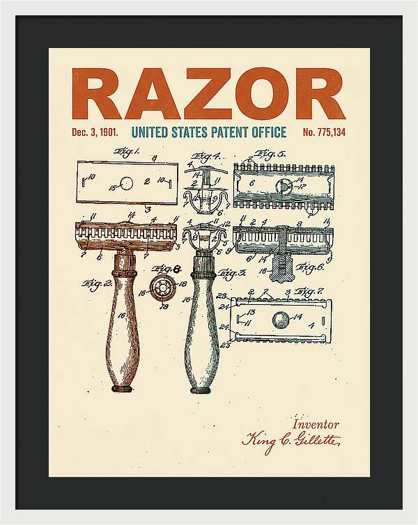 Safety Razor Gillette Retro Patent Us775134a