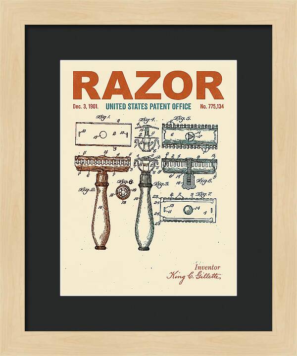 Safety Razor Gillette Retro Patent Us775134a