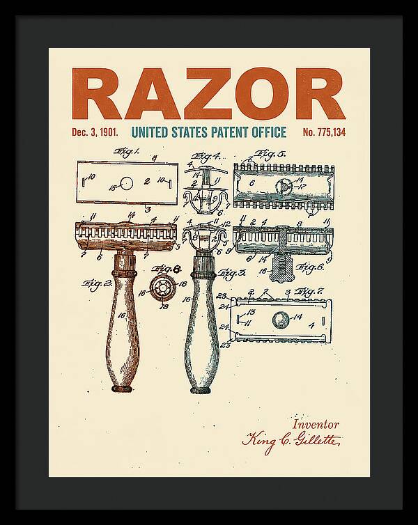 Safety Razor Gillette Retro Patent Us775134a