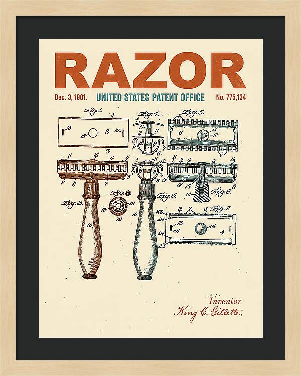 Safety Razor Gillette Retro Patent Us775134a