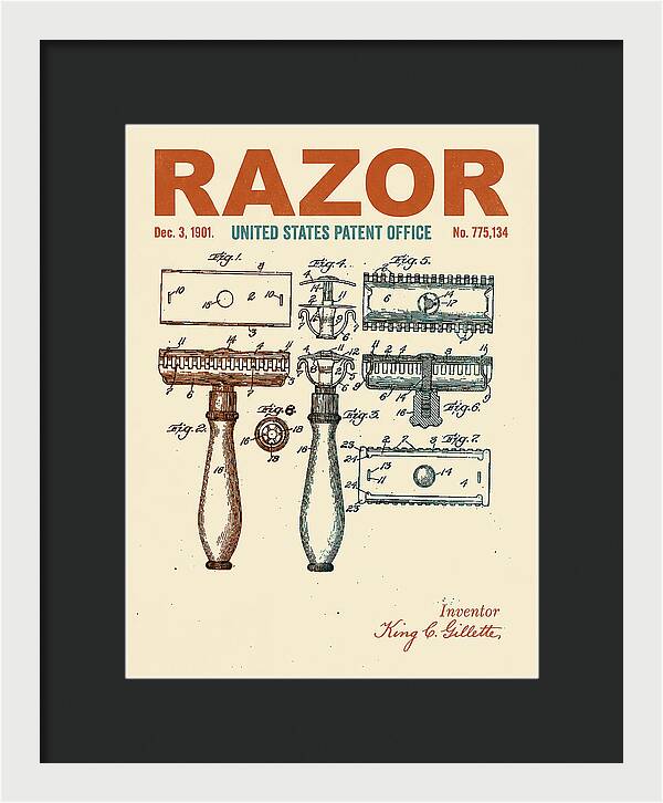 Safety Razor Gillette Retro Patent Us775134a