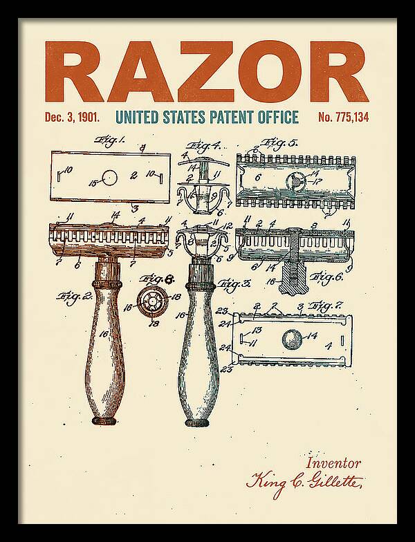Safety Razor Gillette Retro Patent Us775134a