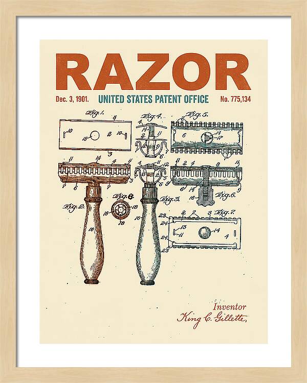 Safety Razor Gillette Retro Patent Us775134a