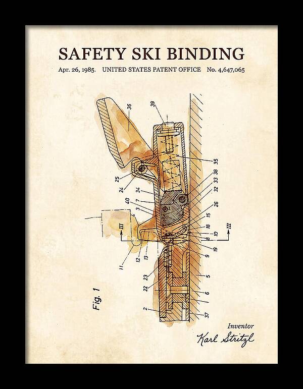 Safety Ski Binding Watercolor Patent Us4647065a