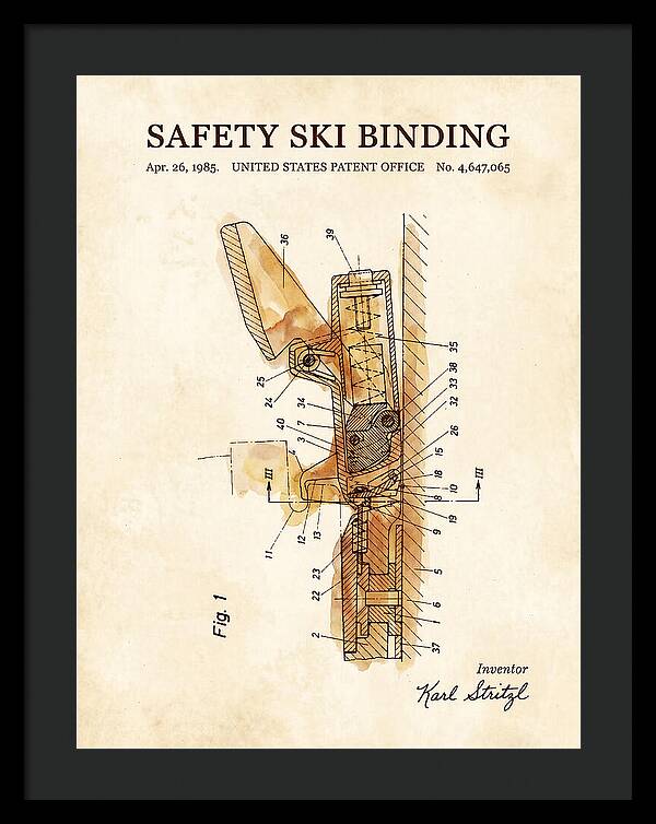 Safety Ski Binding Watercolor Patent Us4647065a