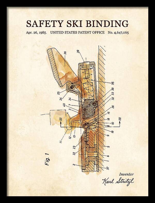 Safety Ski Binding Watercolor Patent Us4647065a