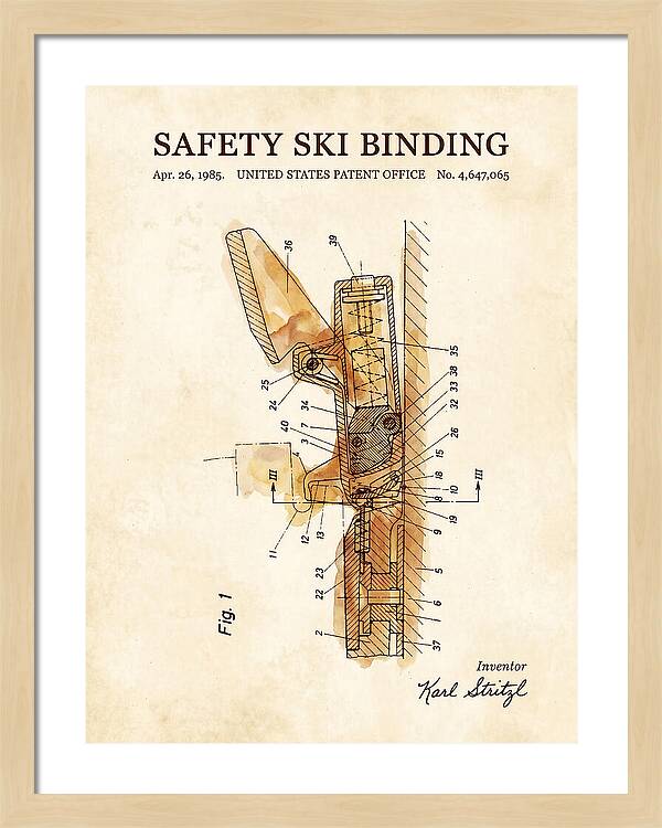 Safety Ski Binding Watercolor Patent Us4647065a