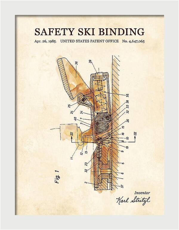 Safety Ski Binding Watercolor Patent Us4647065a