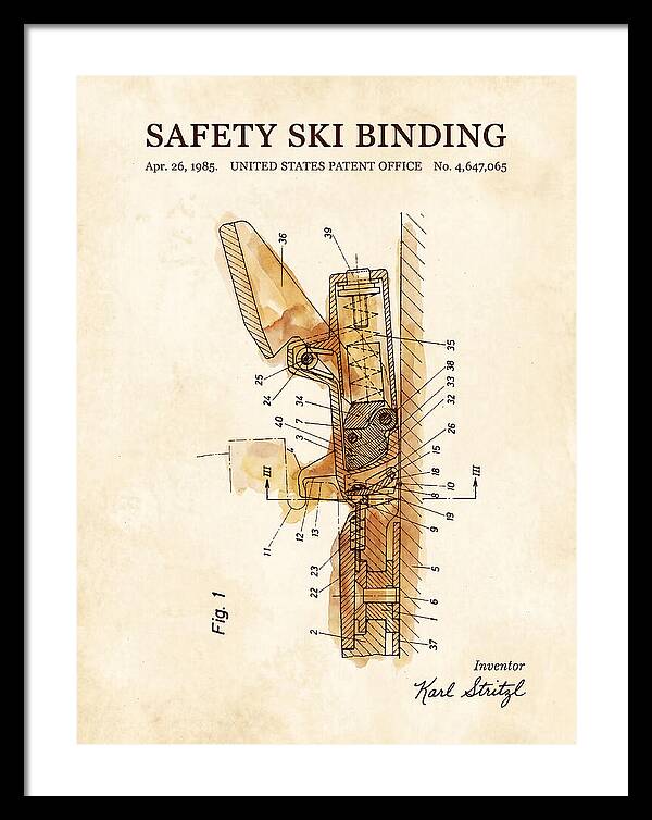 Safety Ski Binding Watercolor Patent Us4647065a