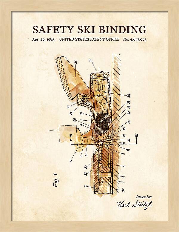 Safety Ski Binding Watercolor Patent Us4647065a