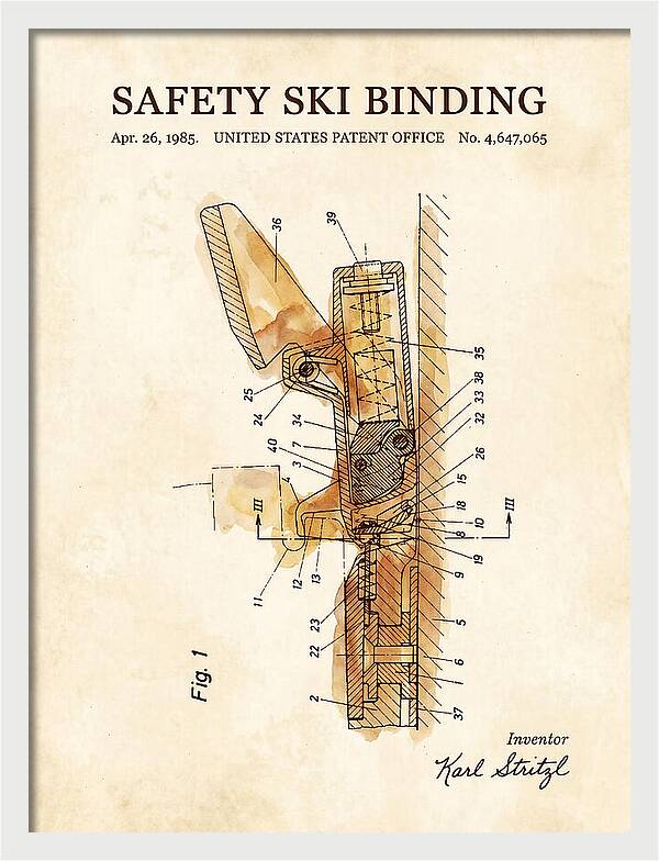 Safety Ski Binding Watercolor Patent Us4647065a