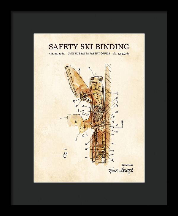 Safety Ski Binding Watercolor Patent Us4647065a