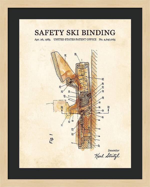 Safety Ski Binding Watercolor Patent Us4647065a