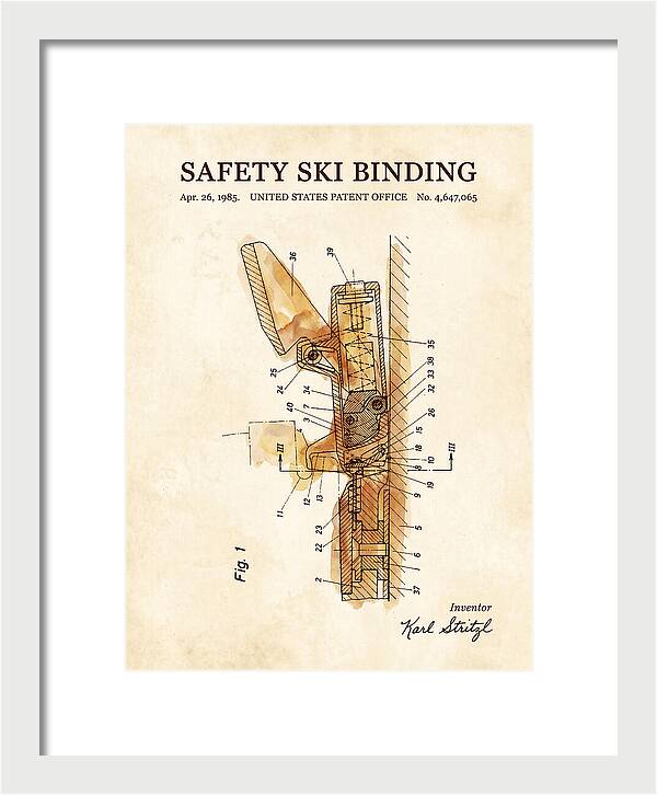 Safety Ski Binding Watercolor Patent Us4647065a