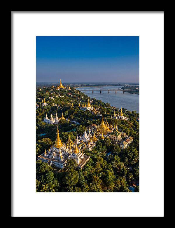 Sagaing Hills Pagodas At Golden Hour