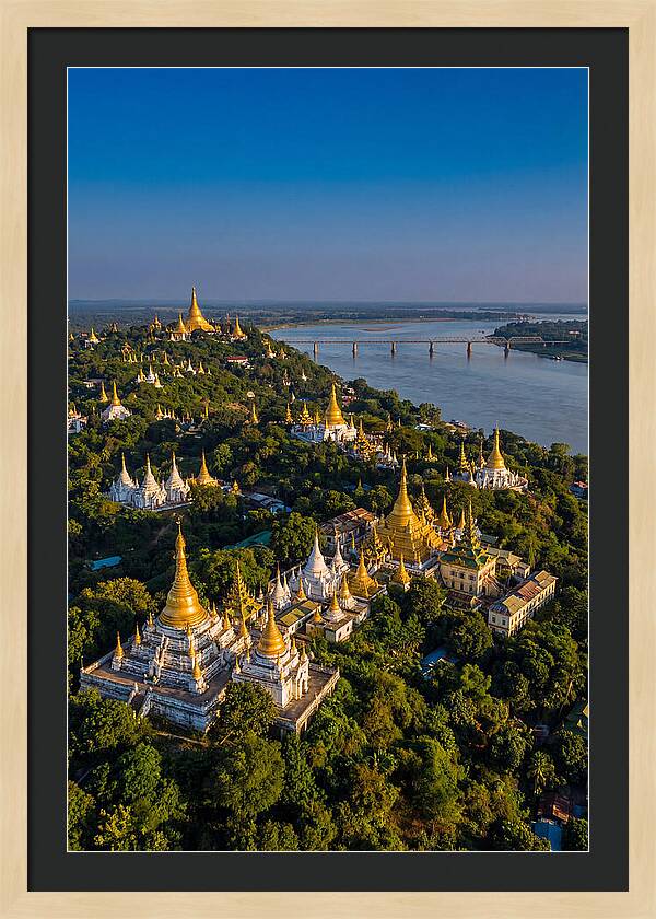 Sagaing Hills Pagodas At Golden Hour