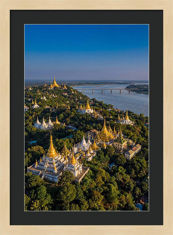 Sagaing Hills Pagodas At Golden Hour