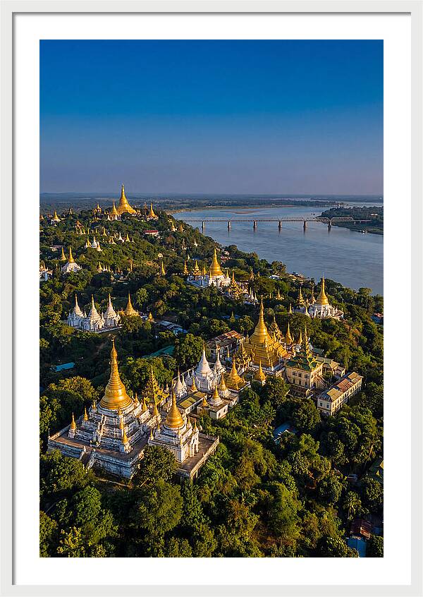 Sagaing Hills Pagodas At Golden Hour