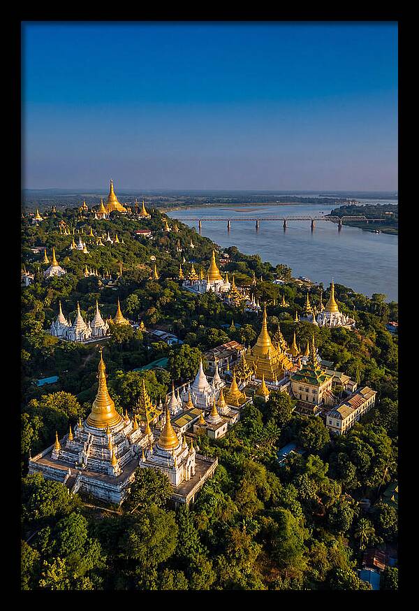 Sagaing Hills Pagodas At Golden Hour