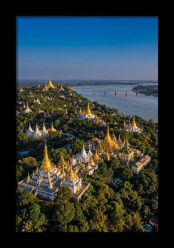 Sagaing Hills Pagodas At Golden Hour