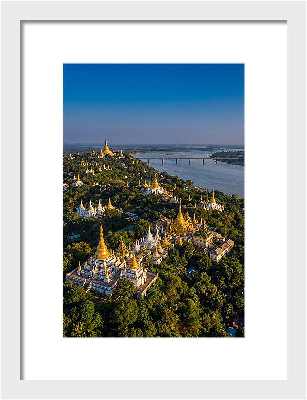 Sagaing Hills Pagodas At Golden Hour