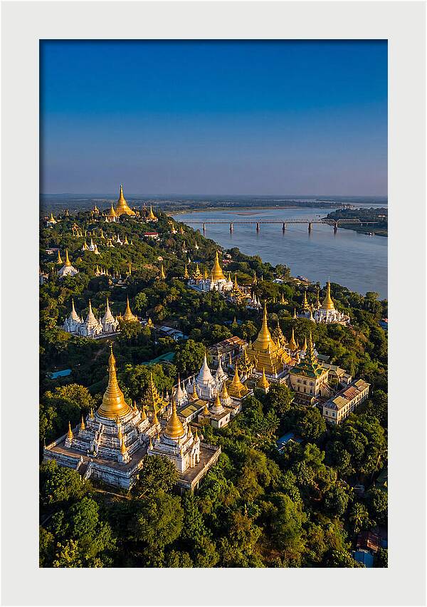 Sagaing Hills Pagodas At Golden Hour