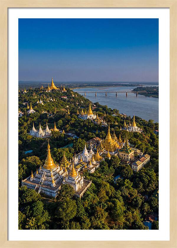 Sagaing Hills Pagodas At Golden Hour