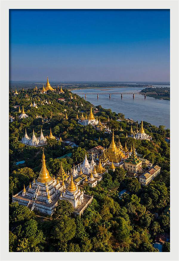 Sagaing Hills Pagodas At Golden Hour