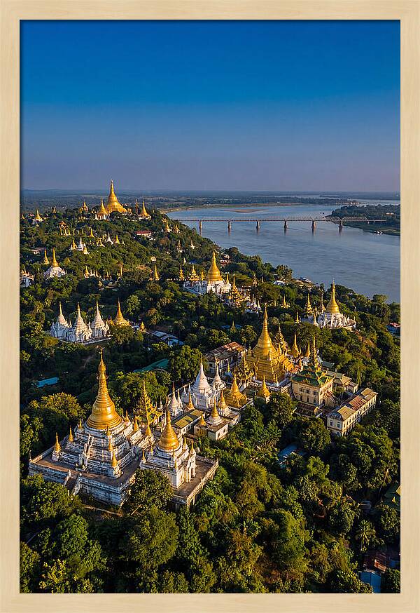 Sagaing Hills Pagodas At Golden Hour