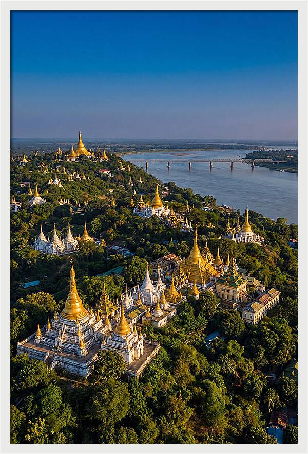 Sagaing Hills Pagodas At Golden Hour