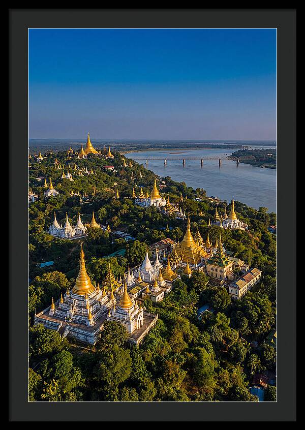 Sagaing Hills Pagodas At Golden Hour