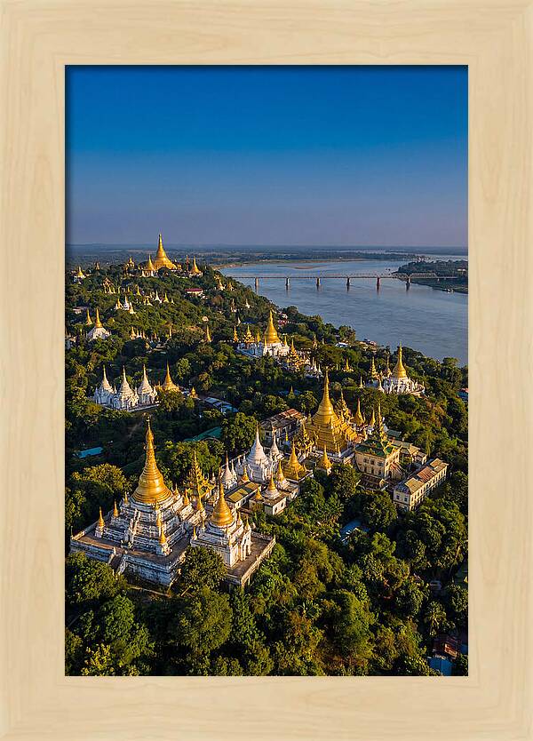 Sagaing Hills Pagodas At Golden Hour