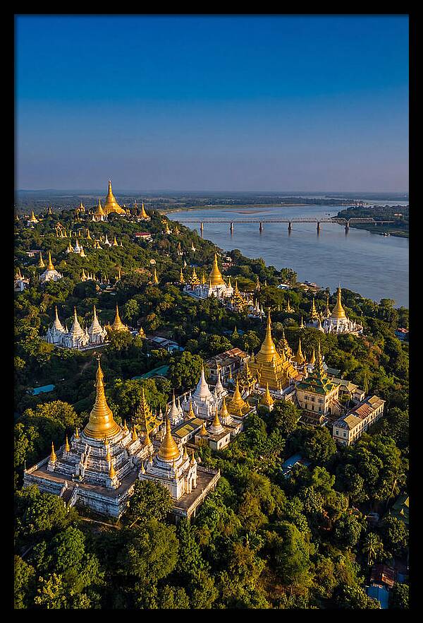Sagaing Hills Pagodas At Golden Hour