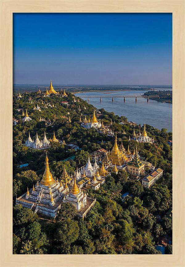 Sagaing Hills Pagodas At Golden Hour