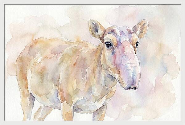 Saiga Antelope Watercolor Portrait