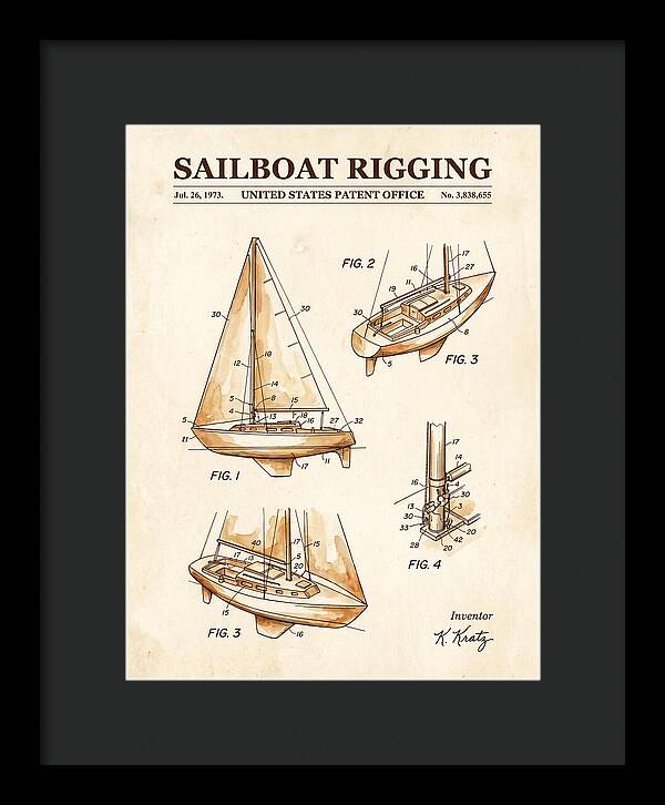 Sailboat Rigging Watercolor Patent Us3838655a