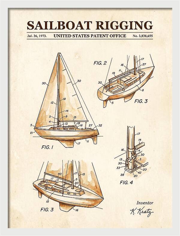 Sailboat Rigging Watercolor Patent Us3838655a
