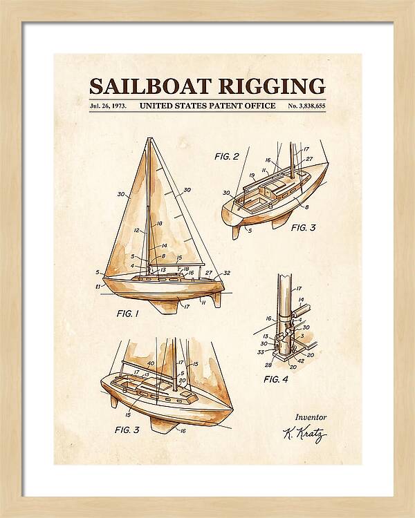 Sailboat Rigging Watercolor Patent Us3838655a