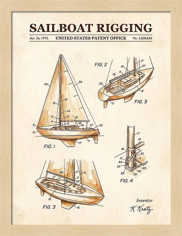 Sailboat Rigging Watercolor Patent Us3838655a