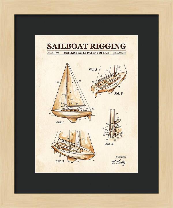 Sailboat Rigging Watercolor Patent Us3838655a