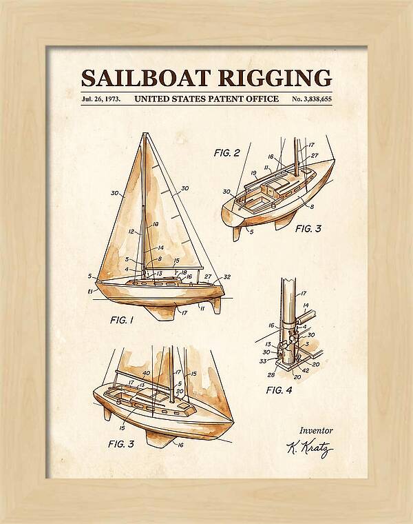 Sailboat Rigging Watercolor Patent Us3838655a