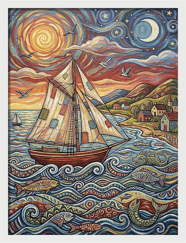 Sailboat Under Sunset Skies