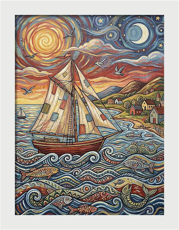 Sailboat Under Sunset Skies