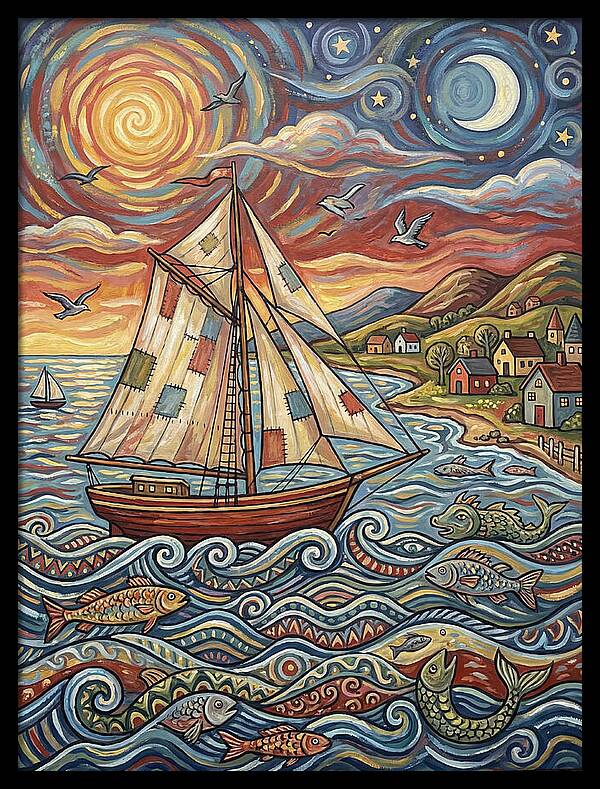 Sailboat Under Sunset Skies
