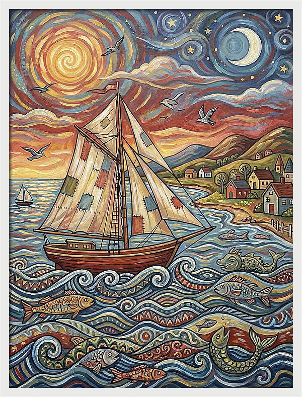 Sailboat Under Sunset Skies