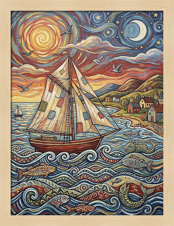 Sailboat Under Sunset Skies